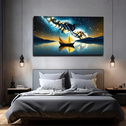 Magic Sky A Small Boat Wall Art Canvas Office Home Room Framed 120x60cm