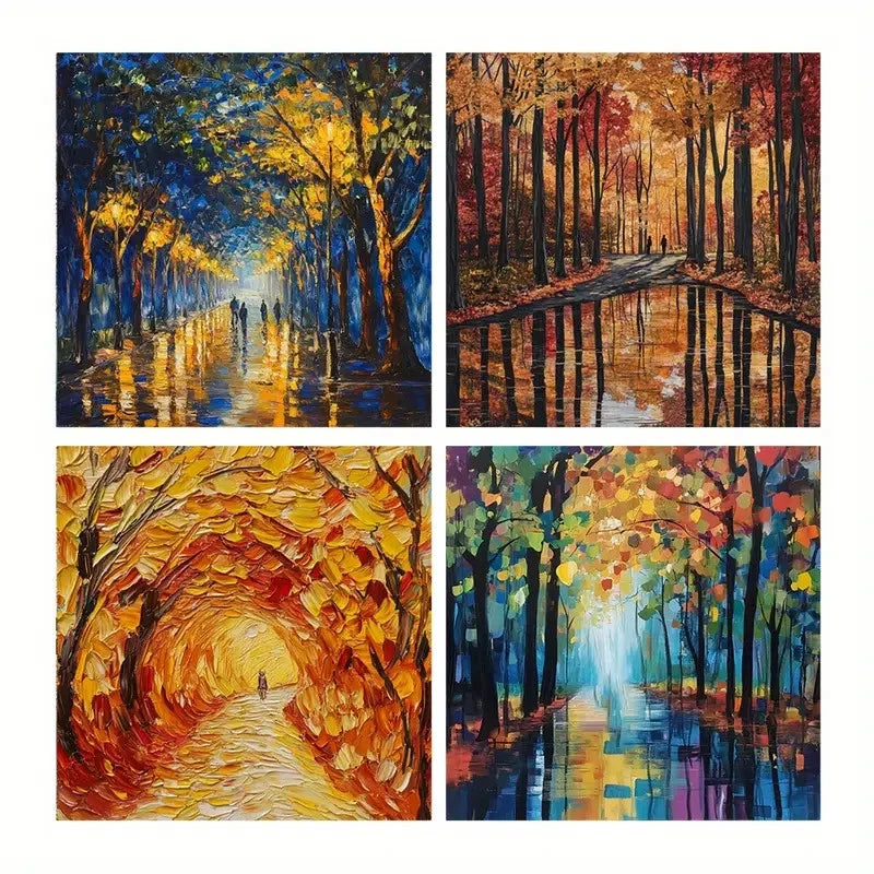 4pcs Lights Square Autumn Wall Decor,Wall Art Canvas Framed