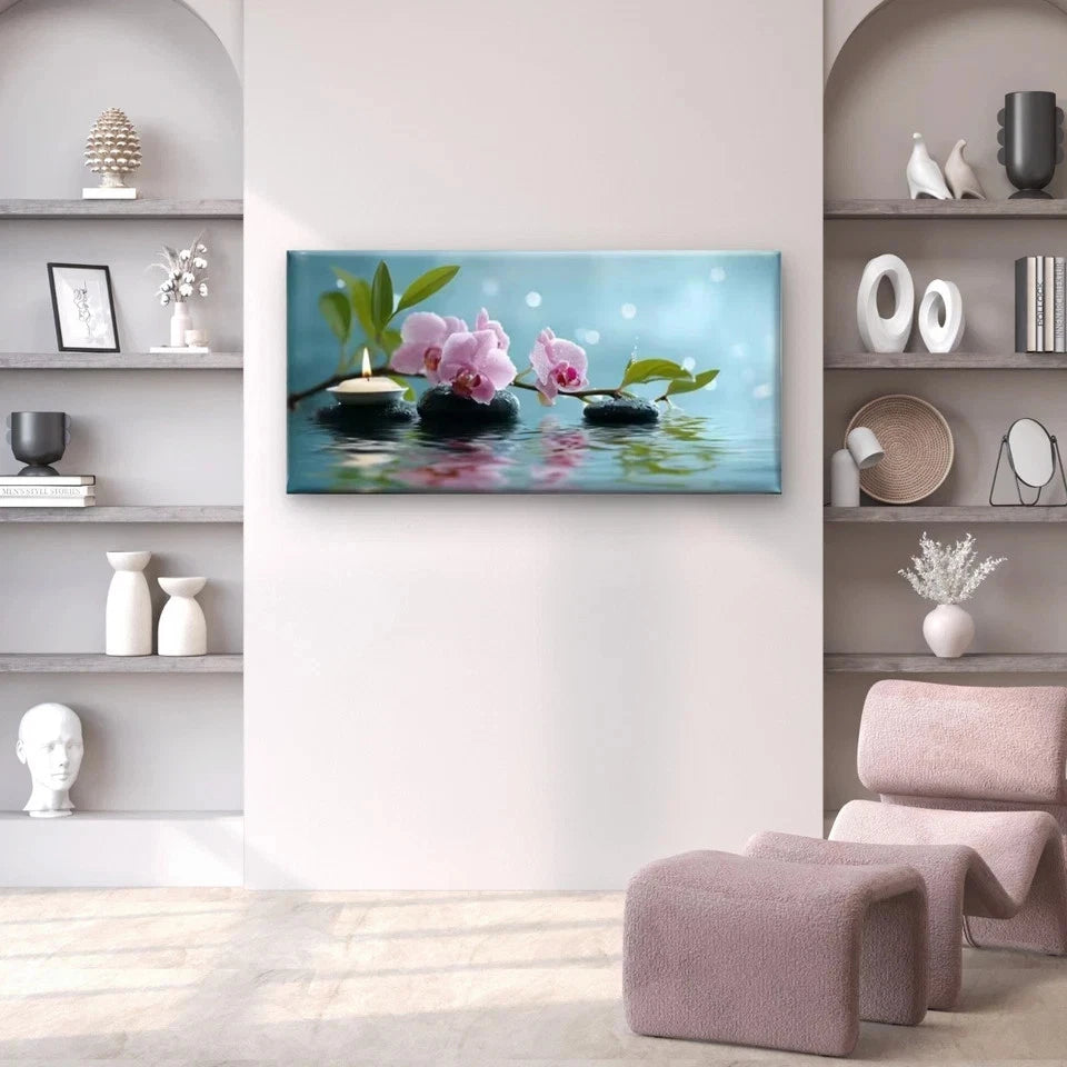 Dripping Water & Pink Orchids Wall Art Canvas Office Home Room Framed 120x60cm