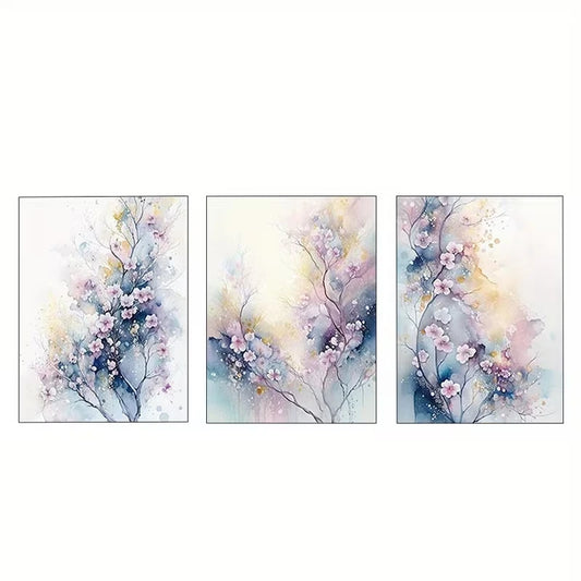 3pcs Gentle Pink Cherry Blossom Watercolor Art  Wall Art Set Canvas Framed 50x70cm - High Quality Print 100% Australian Made Wall Canvas Ready to Hang