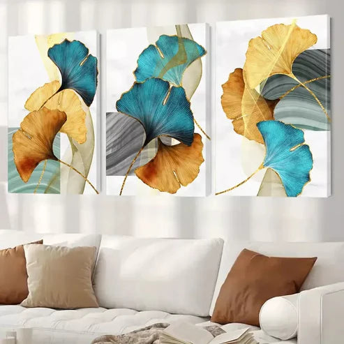 3pcs Abstract Ginkgo Leaf Canvas Framed 60X90cm - High Quality Print 100% Australian Made Wall Canvas Ready to Hang
