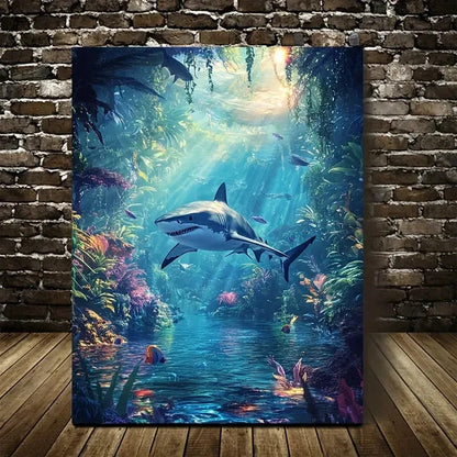 Sunlit Jungle Scene with Rainbow Reflections 40x60cm Metal Print Ready to Hang