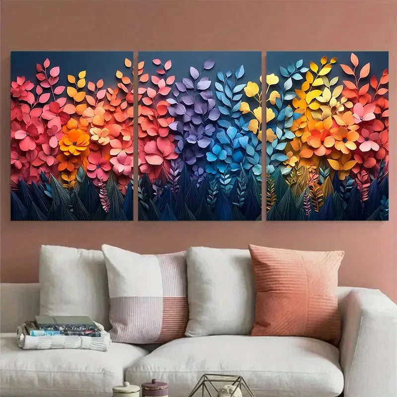 3pcs Vibrant Pastel Nature Colorful Paper Design Metal Print Ready to Hang Art