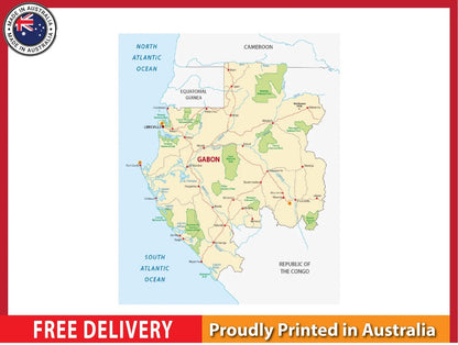 Gabon Road map with details 91x61cm poster AU