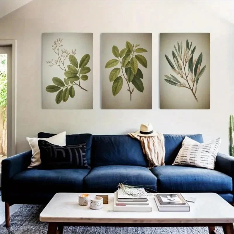 3pcs Eucalyptus Leaves Botanical Branches Metal Print Ready to Hang Art