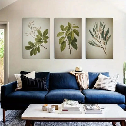 3pcs Eucalyptus Leaves Botanical Branches Metal Print Ready to Hang Art