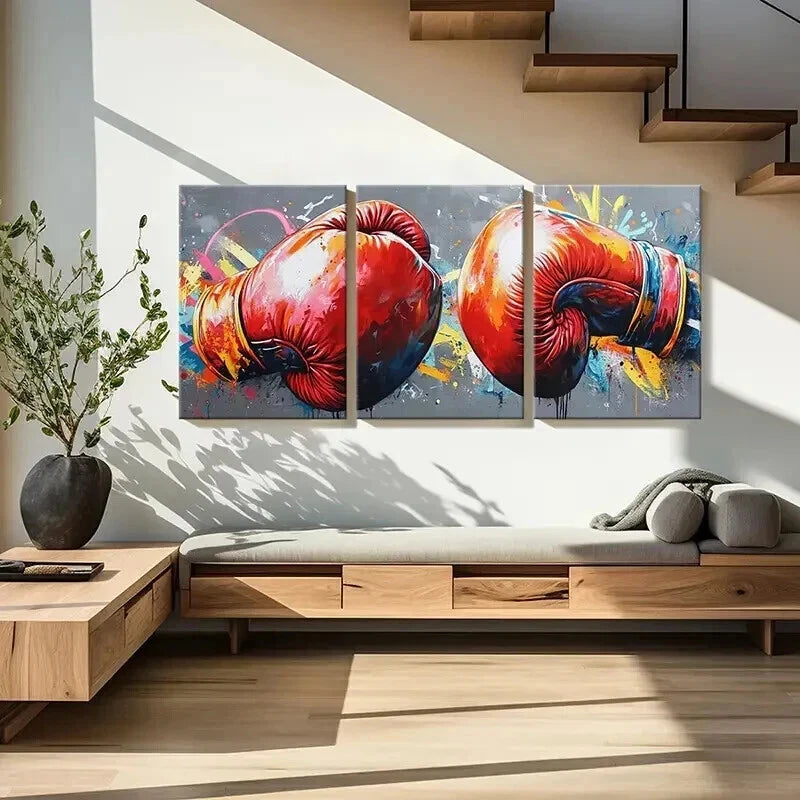 3pcs Abstract Graffiti Art of Boxing Gloves Wall Art Set Canvas Framed 50x70cm - High Quality Print 100% Australian Made Wall Canvas Ready to Hang