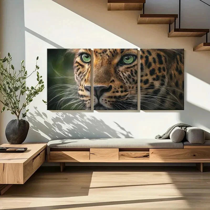 3pcs Set of Leopard Jungle-Themed Animal Metal Print Ready to Hang Art