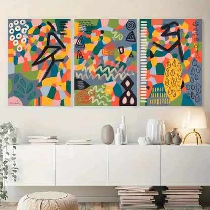 3pcs Colorful Abstract Geometric Shapes Metal Print Ready to Hang Art