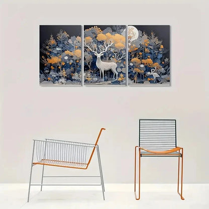 3pcs Enchanted Forest Moonlit Deer Metal Print Ready to Hang Art