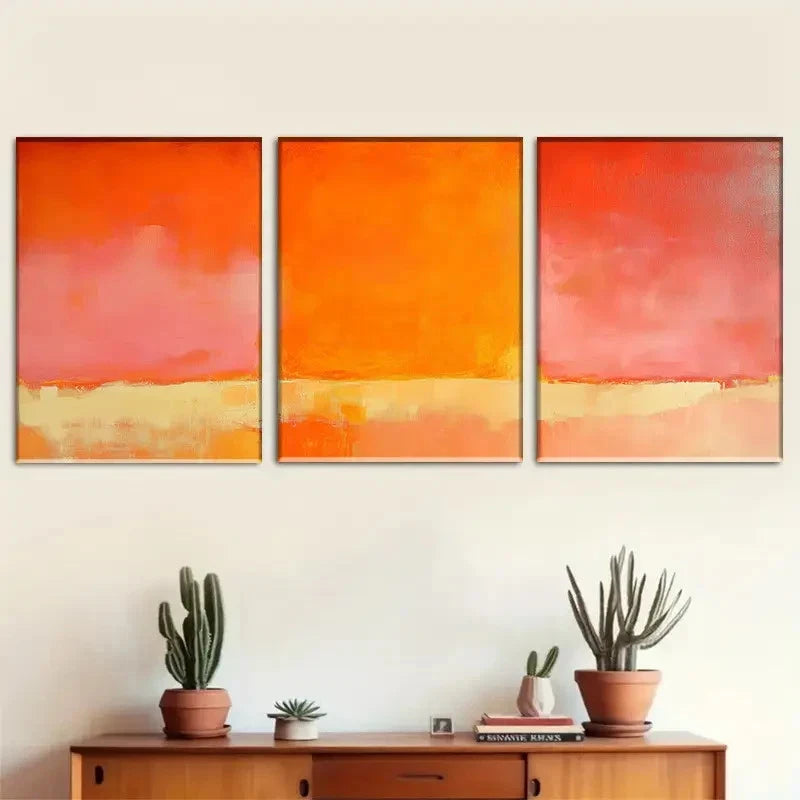 3pcs Abstract Sunset Gradient Pink to Orange Metal Print Ready to Hang Art