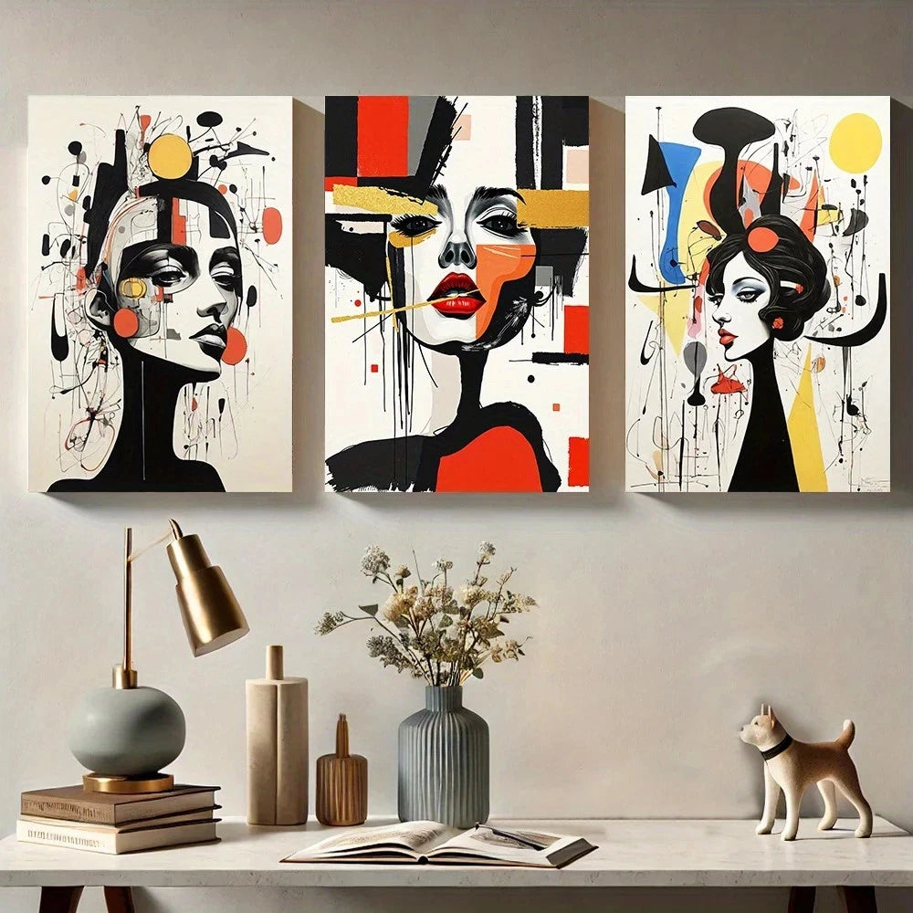 3pcs Modern Abstract Female Geometric Metal Print Ready to Hang Art