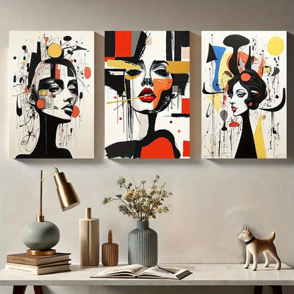 3pcs Modern Abstract Female Geometric Metal Print Ready to Hang Art
