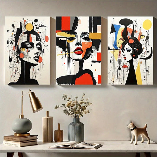 3pcs Modern Abstract Female Geometric Metal Print Ready to Hang Art