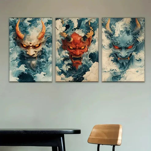 3pcs Two Demons with Horns Wall Art Set Canvas Unframed - High Quality Print 100% Australian Made Wall Canvas