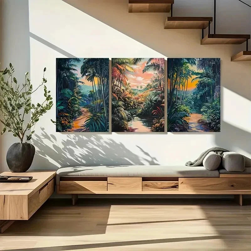 3pcs Scenic Tropical Forest Sunsets Metal Print Ready to Hang Art