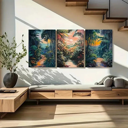 3pcs Scenic Tropical Forest Sunsets Metal Print Ready to Hang Art