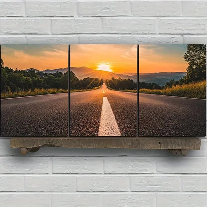 3pcs Sunset Glow Road Trio Highway Metal Print Ready to Hang Art