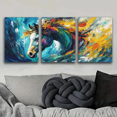 3pcs Colorful Horse Bright Shine Perfect Wall Art Set Canvas Unframed - High Quality Print 100% Australian Made Wall Canvas