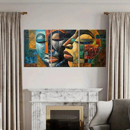 3pcs Abstract Faces Art Geometric Design Metal Print Ready to Hang Art