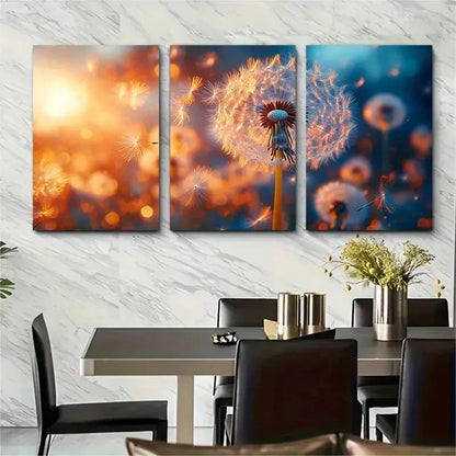 3pcs Enchanting Dandelion Seeds Flying Away R Wall Art Set Canvas Framed 40x60cm - High Quality Print 100% Australian Made Wall Canvas Ready to Hang
