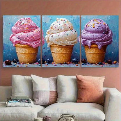 3pcs Ice Cream Candy Food Kitchen Cafe Metal Print Ready to Hang Art