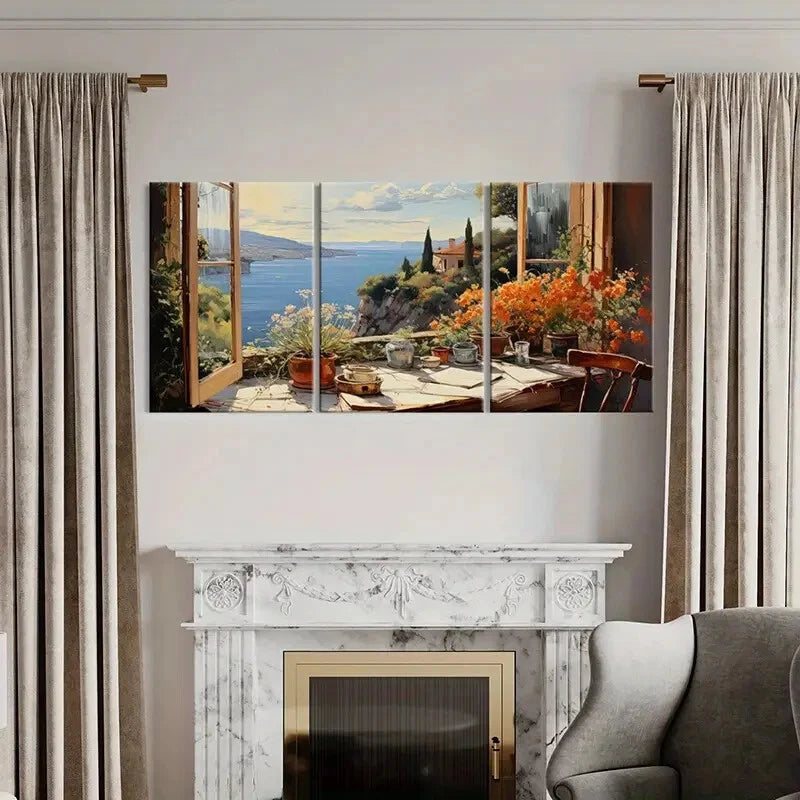 3pcs Artistic Mediterranean Landscape Coastal Metal Print Ready to Hang Art