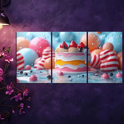 3pcs Birthday Celebration Scene Metal Print Ready to Hang Art