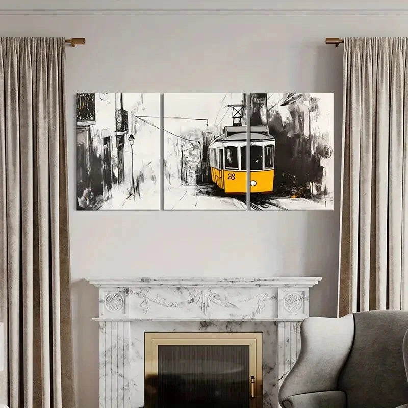 3pcs Abstract Tramway Art Monochrome Painting Metal Print Ready to Hang Art
