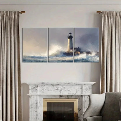 3pcs Lighthouse Coastal Scene Ocean Waves Metal Print Ready to Hang Art
