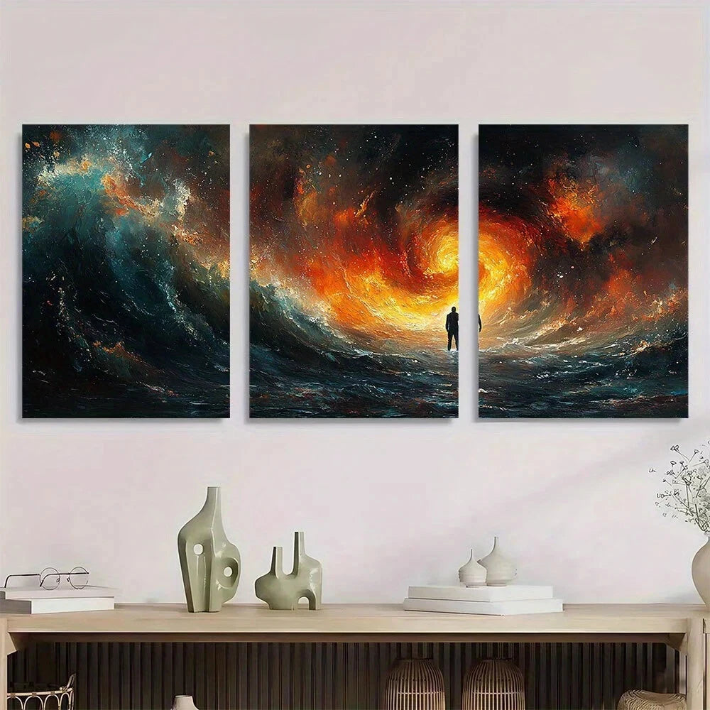 3pcs Cosmic Nebula Design Vintage Metal Print Ready to Hang Art