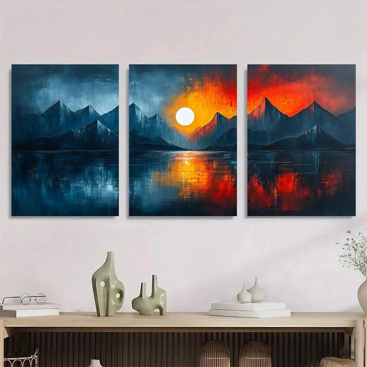 3pcs Elegant Textures Moon Colourful Mountain Metal Print Ready to Hang Art