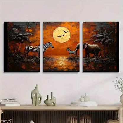 3pcs African Safari Featuring Zebras Giraffes Metal Print Ready to Hang Art