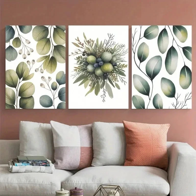 3pcs Eucalyptus Leaves Greenery Painting Metal Print Ready to Hang Art