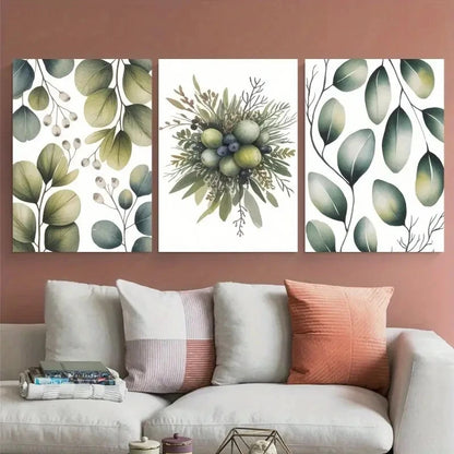 3pcs Eucalyptus Leaves Greenery Painting Metal Print Ready to Hang Art