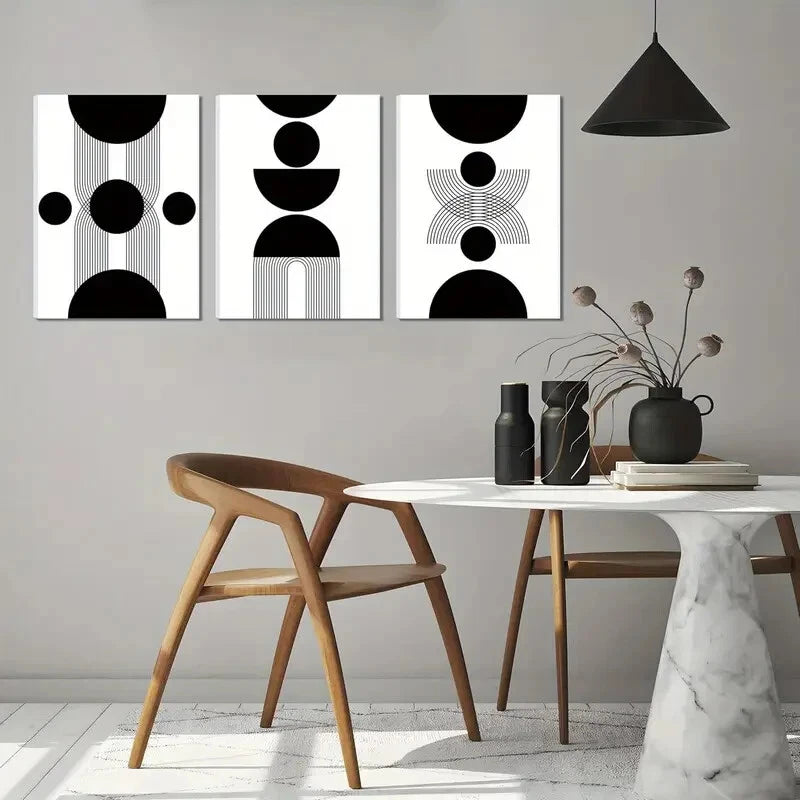 3pcs Black and White Minimalist Abstract  Metal Print Ready to Hang Art