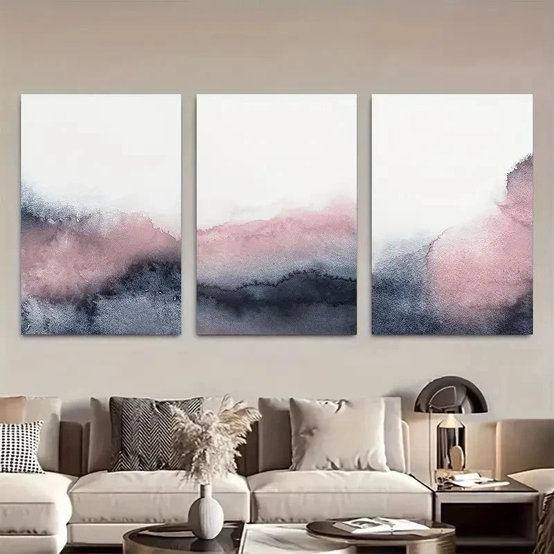 3pcs Blush Pink and Grey Wall Art Painting Metal Print Ready to Hang Art