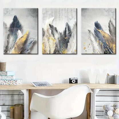 3pcs Modern Feather Light Luxury Style Wall Art Set Canvas Framed 40x60cm - High Quality Print 100% Australian Made Wall Canvas Ready to Hang
