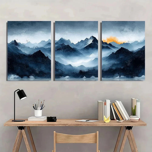 3pcs Abstract Painting Mountain Sunset Metal Print Ready to Hang Art