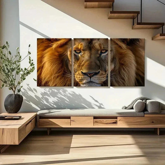 3pcs Modern Lion with Mane Decoration Wall Art Set Canvas Framed 40x60cm - High Quality Print 100% Australian Made Wall Canvas Ready to Hang
