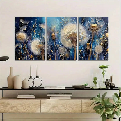 3pcs Floral Nature Scene with Dandelions Metal Print Ready to Hang Art