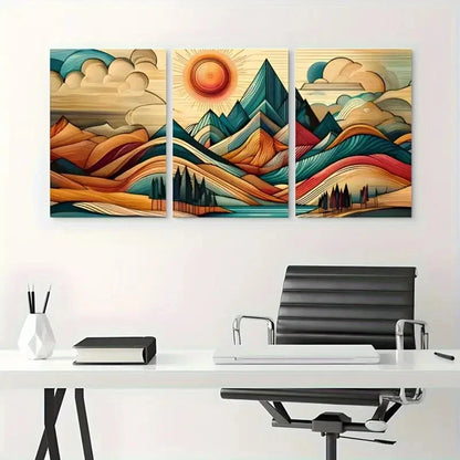 3pcs Modern Forest Scenery with Vibrant Colors Metal Print Ready to Hang Art