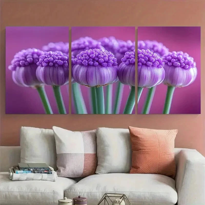 3pcs Allium Angulosum Purple Mouse Garlic Metal Print Ready to Hang Art