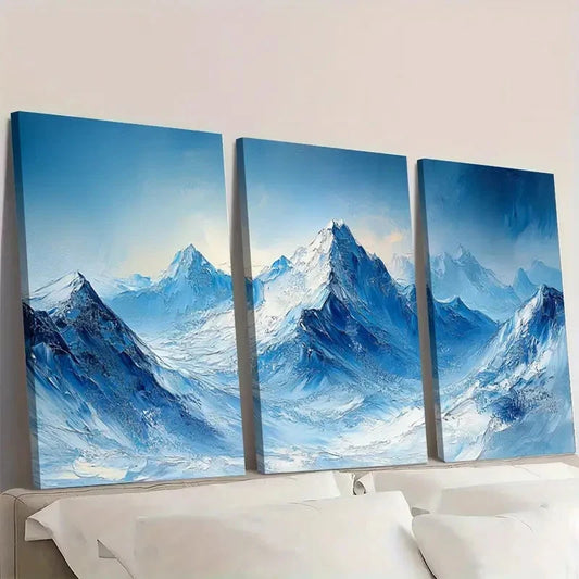 .3pcs Abstract Snowy Mountain DF y    Wall Art Set Canvas Framed 50x70cm - High Quality Print 100% Australian Made Wall Canvas Ready to Hang - Bella Home Decor