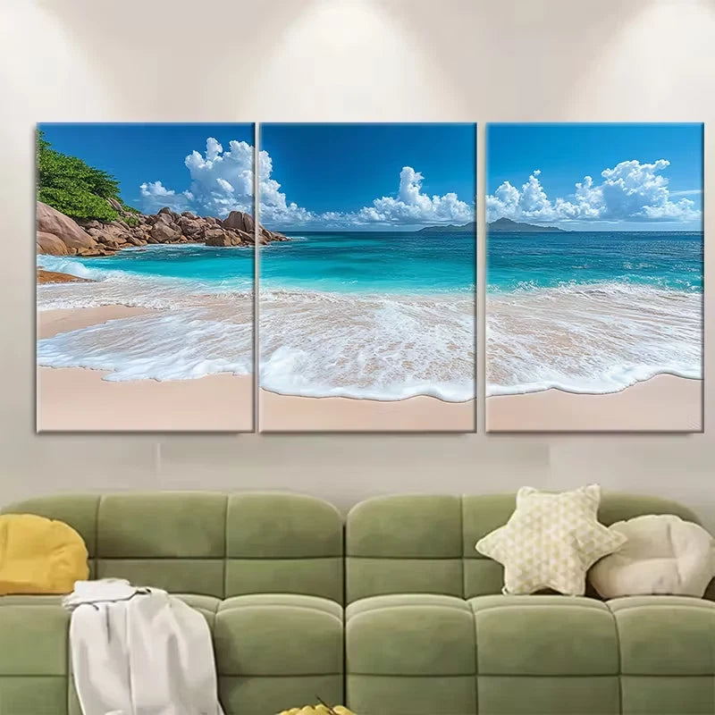 3pcs Seychelles La Digue Island Seascape Metal Print Ready to Hang Art