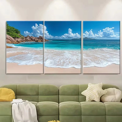 3pcs Seychelles La Digue Island Seascape Metal Print Ready to Hang Art