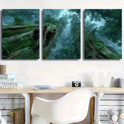 3pcs Fallen Trees Helping Each Other Climb Over Metal Print Ready to Hang Art