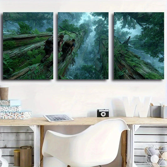 3pcs Fallen Trees Helping Each Other Climb Over Metal Print Ready to Hang Art