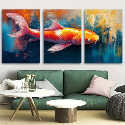 3pcs Koi Fish Painting Pink Abstract Zen Metal Print Ready to Hang Art