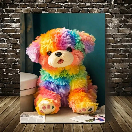 Plush Long Haired Dog Sitting Painting 40x60cm Metal Print Ready to Hang